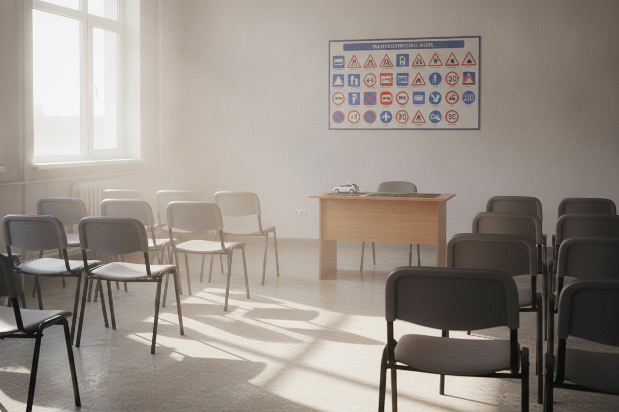 La salle de code, avec le tableau des panneaux de signalisation