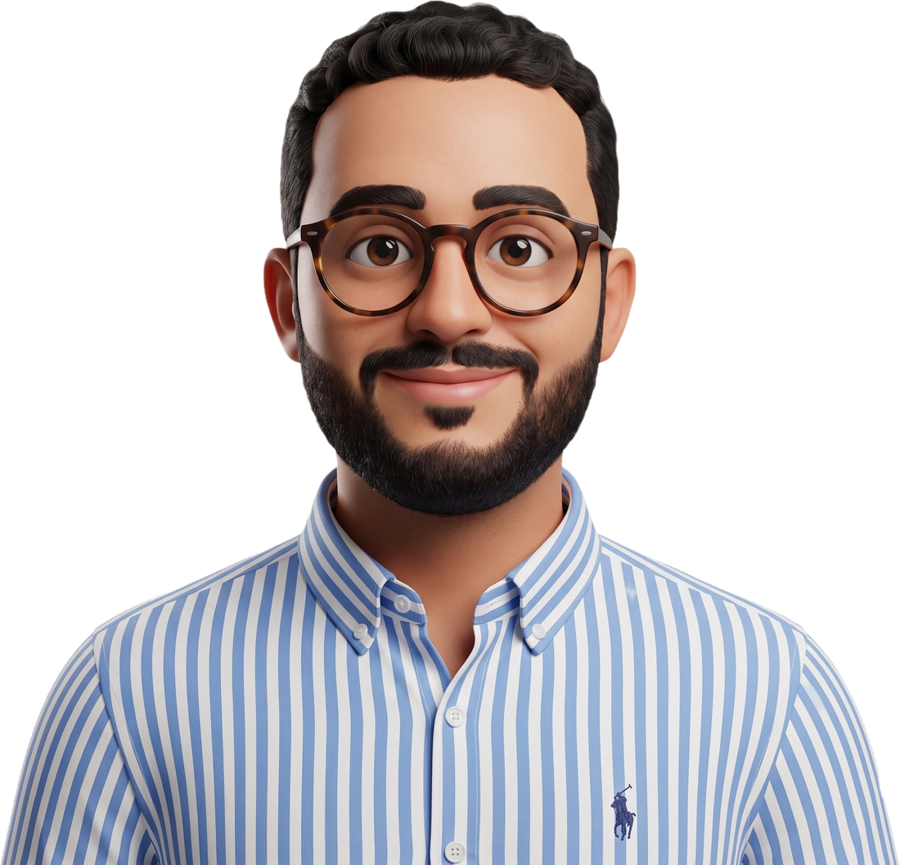Le moniteur de School Elmaaroufi, souriant, chemise rayée bleue et blanche